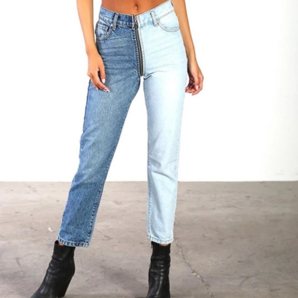 REVICE High Rise Two-Tone Denim Jeans